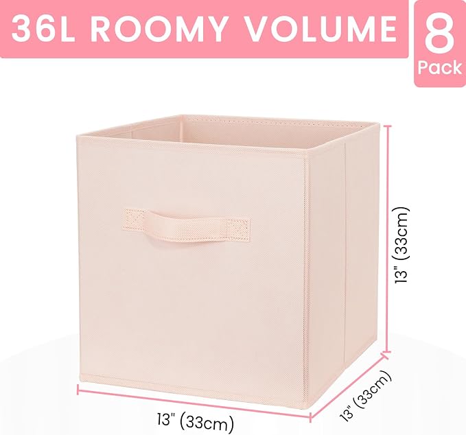 Criusia Storage Cubes - 13 Inch Heavy Duty Fabric Storage Bins for Shelves Closet Cube Organizer - 8 Pack Collapsible Cube Storage Bins Baskets for Clothes Blankets Toys - Nursery Organization