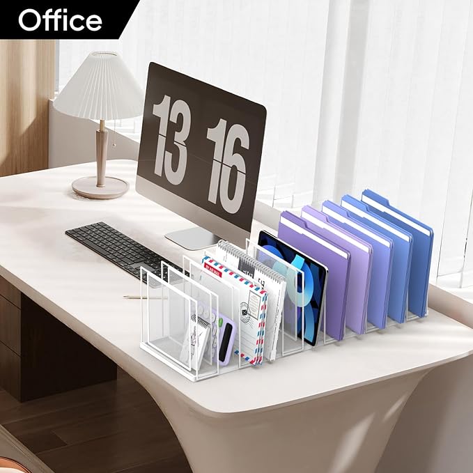 File Organizer for Desk, 11-Section Vertical File Sorter, Paper Holder Organizer Standing Metal File Folder for Office Home Classroom, White