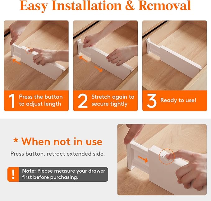 Lifewit 4" High Upgrade Drawer Divider, Adjustable Drawer Organizer Clothes | 5 Pack 11"-17" Expandable Beige Plastic Drawer Separator for Dresser, Kitchen, Closet, Nursery, Office Organization & Storage
