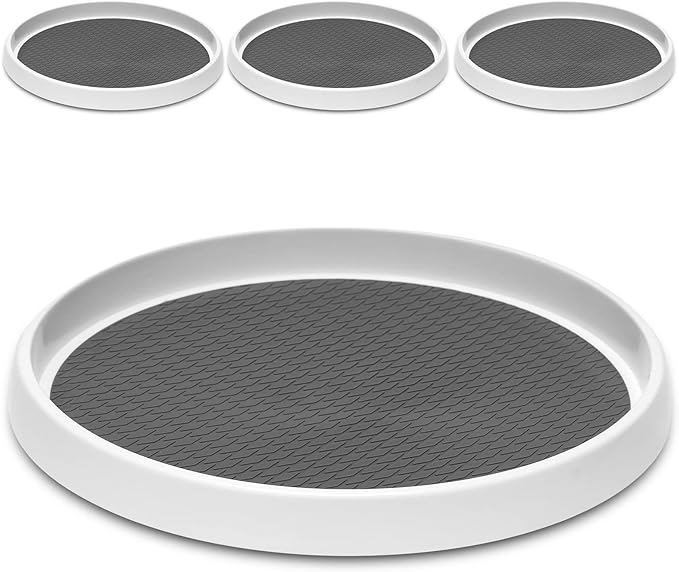 Set of 4, 10 Inch Non-Skid Lazy Susan Organizers - Turntable Rack for Cabinet, Pantry Organization and Storage, Kitchen, Fridge, Bathroom Makeup Vanity Countertop, Under Sink Organizing, Spice Rack