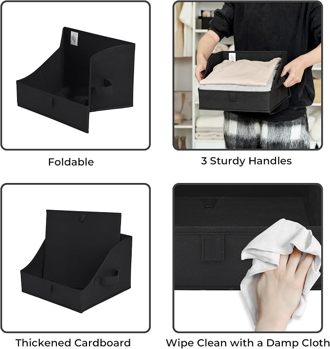 GRANNY SAYS Trapezoid Closet Storage Bins, Small, Black, 3-Pack | Fabric Storage Bins for Closet Shelves, Cube Shelf, Closet Organizers and Storage for Clothes, Purse, Toys, Towels