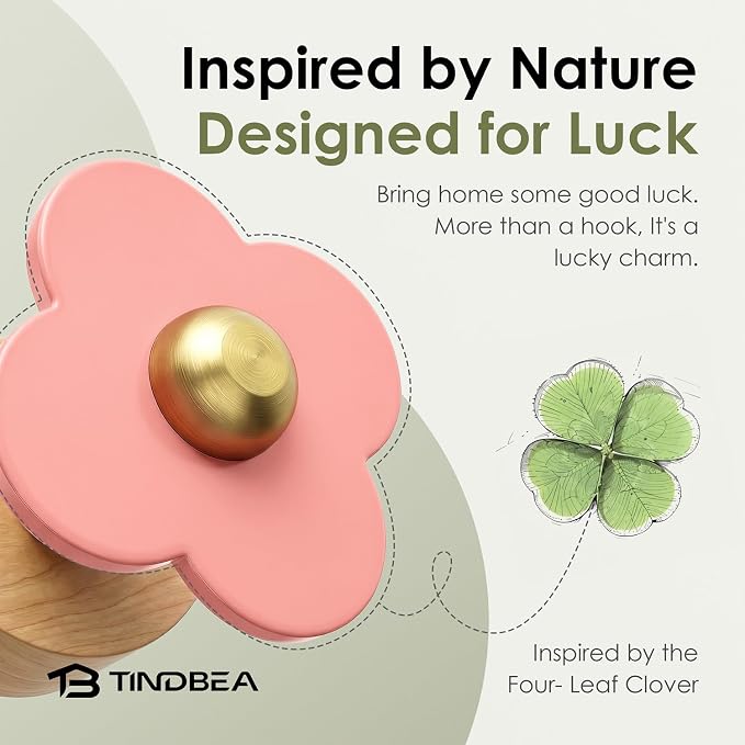 Tindbea Upgreded Heavy Duty Coat Rack Wall Mount for Entryway, Kids' Room | Cheery Wood，Pink