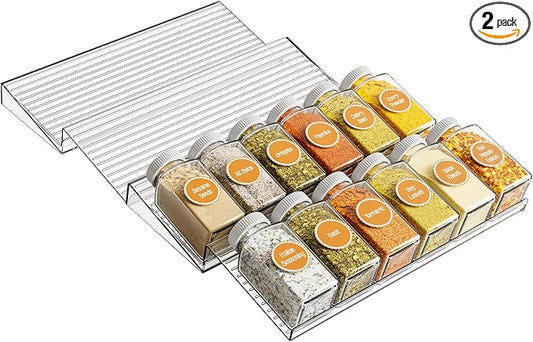 4 Pack Adjustable In Drawer Spice Organizer - Expandable From 11'' to 22'' - Acrylic Drawer Seasoning Organizer,Clear Spice Organization Tray for Cabinet Drawers Condiment,Nail Polish and Jar