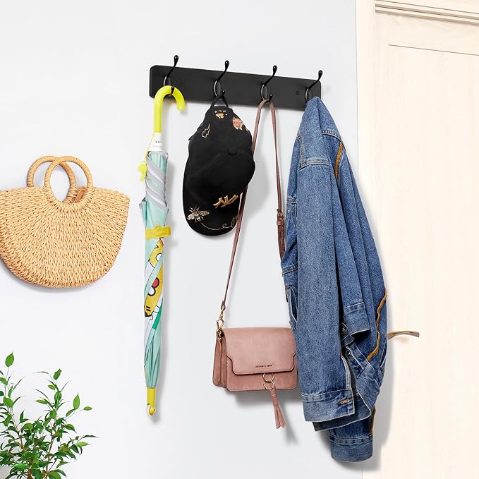 OUTNILI Heavy Duty Coat Hooks Wall Mount - Black Coat Hanger Wall Mounted for Jackets Hats Towels Purse Dog Leashes - Coat Rack for Entryway Closet Mudroom Laundry Room Bathroom