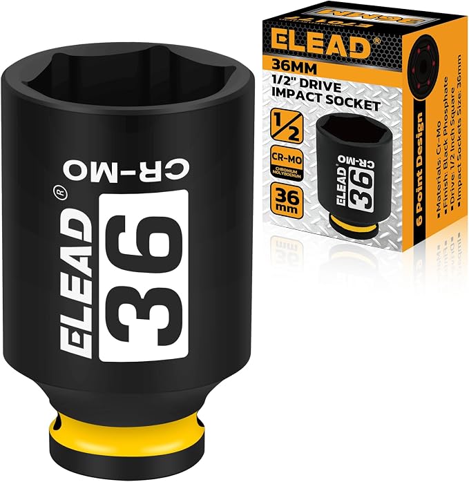 36mm Socket 1/2" Drive Deep Impact Socket, Metric 6 Point 1/2-inch Drive Impact Axle Nut Sockets, CR-MO Nut Socket Set, Oil Filter Sockets, Tools for Easy Removal of Axle Shaft Nuts