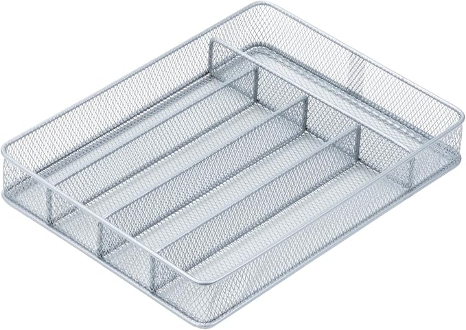Honey-Can-Do KCH-02154 Steel Mesh 5-Compartment Cutlery Utensil Organizer, Silver