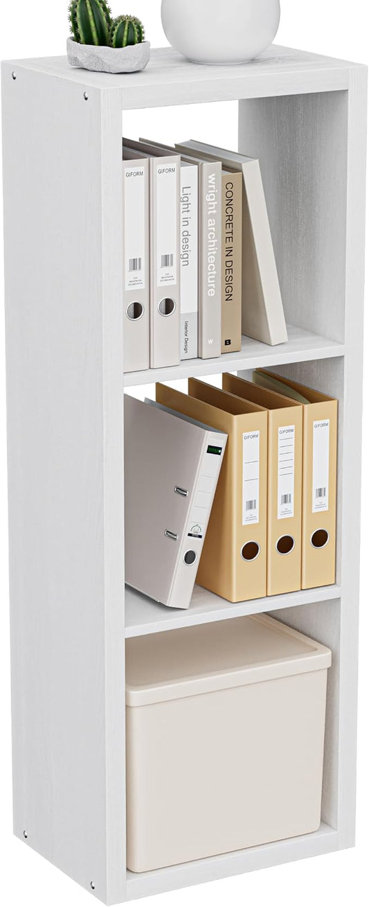 VDNEND Cube Storage Organizer Bookcase, 3 Tier Decorative 11 inch Open Back Cubical Shelf with Thickened Border, Display Bookshelf for Living Room, Home Office, Sturdy Room (White, 3 Cube)