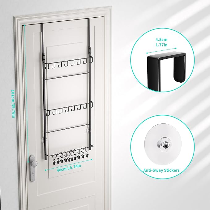 HapiRm Over Door Hat Rack - 3 Tier Wall Mounted Hat Organizer with 16 Hooks and 10 Movable Clips, Baseball Cap Organizer Storage Holds up to 26 Caps for Door, Bedroom, Closet USPTO Patented