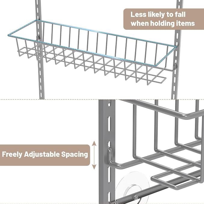 ElegantArray 8-Tier Pantry Door Organizer, Light Gray | Over The Door, Hanging Spice Rack Shelves, Home Office Laundry Room Bathroom & Kitchen, Storage Rack