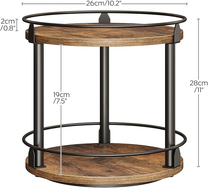 YATINEY Lazy Susan Organizer, Rotating Spice Rack, 2 Tier Spice Turntable Organizer, Industrial Turntable Spice Holder, for Kitchen Countertop and Cabinet, Compact and Versatile, Rustic Brown SR22BR
