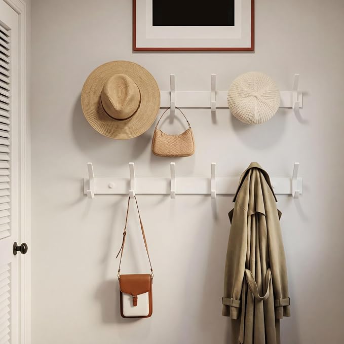 WEBI Coat Rack Wall Mounted,Coat Hooks Wall Mount,Coat Hanger Wall Hook Rack,6 Hooks for Hanging Coats,Hats,Jacket,Clothes,White,2 Packs