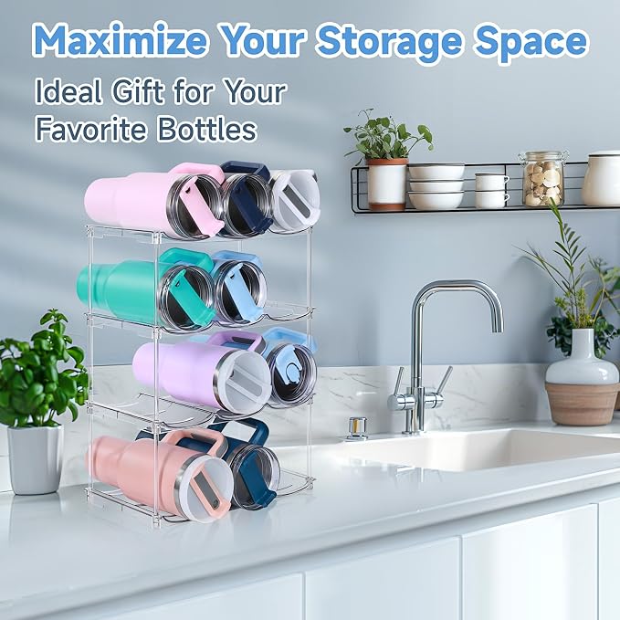 spospo Stackable Water Bottle Organizer for Stanley 40 oz Tumbler | Water Bottle Holder for Cabinet, Pantry Kitchen Organizers and Storage for Stanley Cup Accessories, Tumbler Organizer, 4 Pack