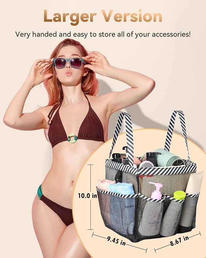Temede Mesh Shower Caddy Portable for College Dorm Room Essentials | Large Capacity 8-Pocket Shower Tote Bag, Toiletry Organizer with Quick-Dry and Dual Handles for Dorm, Gym, Travel, Camping
