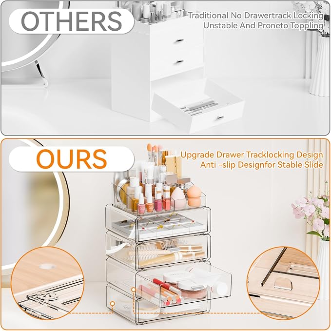 Yieach Clear Acrylic Makeup Organizers Countertop for Dresser,Desk,Bathroom Vanity,5Tier Stackable Make up Holders and Makeup Cabinet,Tiered Cosmetic Storage and Make up Containers for Palette,Brush