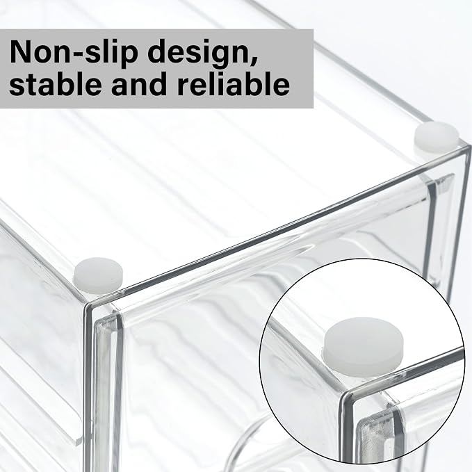 Prsildan Acrylic Drawer Makeup Organizer with 9 Drawers, Set of 3 Office Desk Organizers Accessories, Clear Stackable Storage Drawers for Vanity, Countertop, Craft, Jewelry, Art Supply Organization