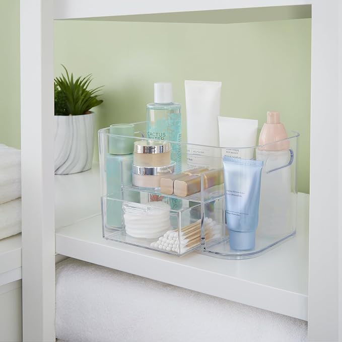 STORi Bliss Clear Makeup Organizer for Countertop, Divided Bathroom Organizer & Storage Drawer, Makeup Brush Holder, Cosmetic & Nail Polish Organizer, Made in USA
