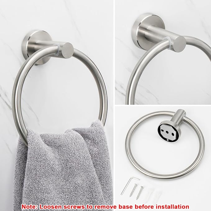 NearMoon Bath Towel Ring, Bathroom Hardware Accessories-Thicken Stainless Steel Hand Towel Holder for Bathroom, Modern Round Towel Hanger Wall Mounted (Brushed Nickel, 4 Pack)