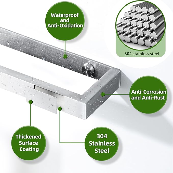 Alise Hand Towel Holder Towel Bar for Bathroom Wall Mounted 12 Inch,Brushed | Towel Rack for Bathroom Lavatory,SUS304 Stainless Steel Towel Rail for Bath Kitchen,Self-adhesive or Drilling Mount