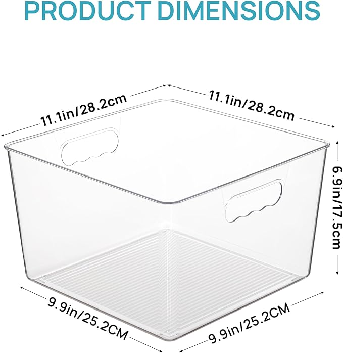 Vtopmart 8 Pack Extra Large Clear Storage Bins, 11x11 Cube Organizer | Acrylic Cube Storage Bins, Plastic Containers with Handle for Pantry, Kitchen, Closet, Laundry Room, Bathroom, Under Sink