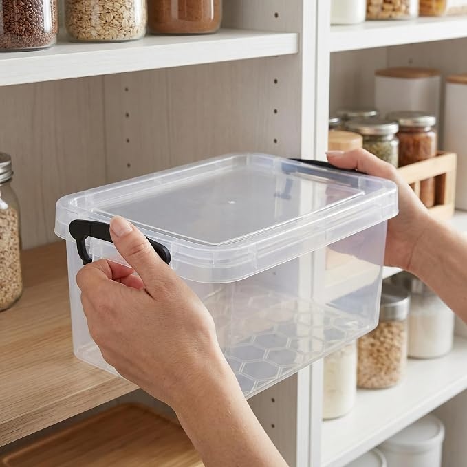 2 Pack 2 QT Plastic Storage Bins with Lids | Clear Stackable Bins with Secure Latches and Handles Heavy-Duty Storage Containers For Home Office and Garage Organization