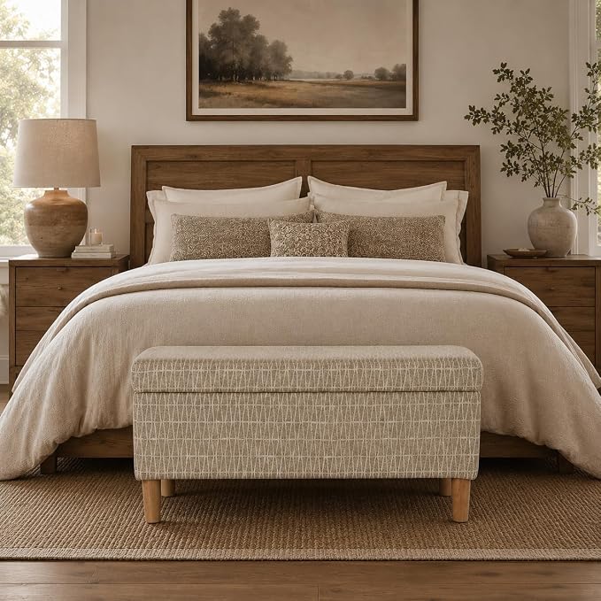 HomePop Malmo 36" Storage Bench - Tan Geometric Pattern