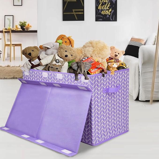 Large Toy Storage Box Chest for Kids, Sturdy Toy Box Bin Baskets with Lid | Toy Storage Box for Living Room, Nursery, Closet, Bedroom, Playroom 25"x13" x16" (Purple)