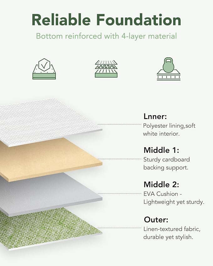 12x12 Inch Fabric Cube Storage Bins with Cotton Rope Handle 6-Pack | Top Support of Metal Frame, Bottom with Cardboard Support, Foldable Storage Bins for Closet, Bedroom, White Green