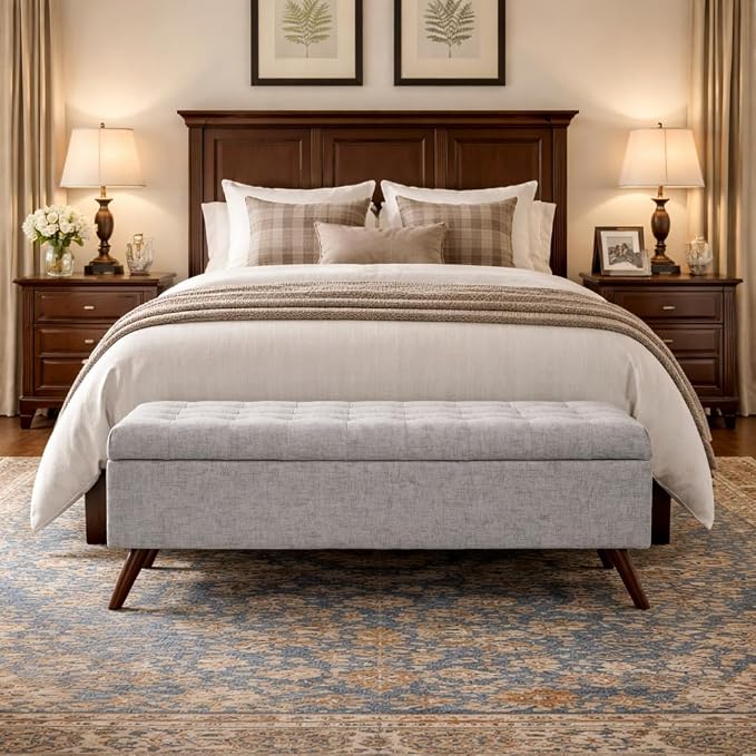 HomePop 48" Modern Tufted Storage Bench - Gray Woven