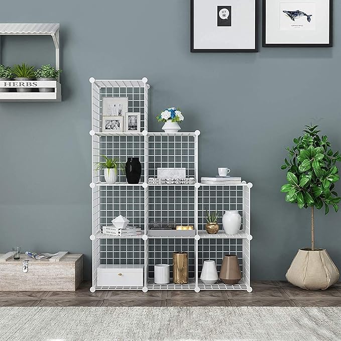 C&AHOME Wire Cube Storage, 9-Cube Organizer Metal, Wire C Grids Storage, Storage Bins Shelf, Modular Bookshelf, Closet Cabinet Ideal for Home, Living Room, Office 36.6”L x 12.4”W x 48.4”H White | Storage Bins Shelf, Modular Bookshelf Units, Closet Cabi...