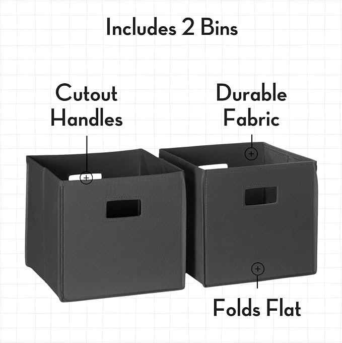 RiverRidge Folding Storage Bins - 2-pack of 10in Tall Charcoal Gray Cubes | Fabric Bins, Set of 2 Storage Cubes, Cut-out Handles, Playroom Closet Organizer, Collapsible Cubby with Bottom Board Insert