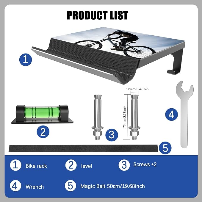 Bike Wall Mount - Horizontal Indoor Bike Rack for Garage Storage | Space Saving Wall Bike Hanger Mount with Holds a Helmet and Shoes, for Road, Mountain and Hybrid Bikes in Garage
