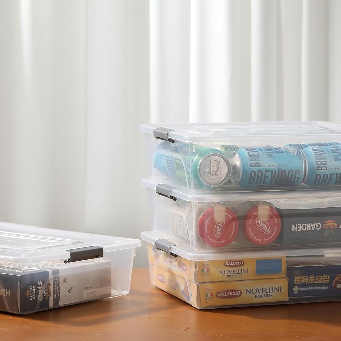 novelinks 10 Quart Clear Plastic Storage Containers with Lids (4 Pack) | Storage Bins with Lids, Stackable Small Clear Bins, Craft Storage Box, Paper Storage, Under Bed Storage Bins, Pencil Box