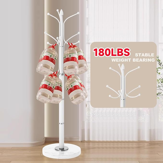 Coat Rack Stand,White Metal Coat Rack Freestanding with 12 Hooks | Modern Coat Rack with Natural Marble Base,Heavy Duty Coat Hanger Stand, Coat Hall Clothes Tree Stand for Office,Bebroom