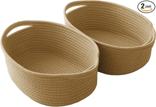 JMvicyroam Small Woven Basket, Empty Gift Basket, Jute/2 Pack | Small Gift Basket, Cotton Rope, 12 x 8 x 34 in, Handles, Includes Ribbon and Bag, Birthday Gift Basket