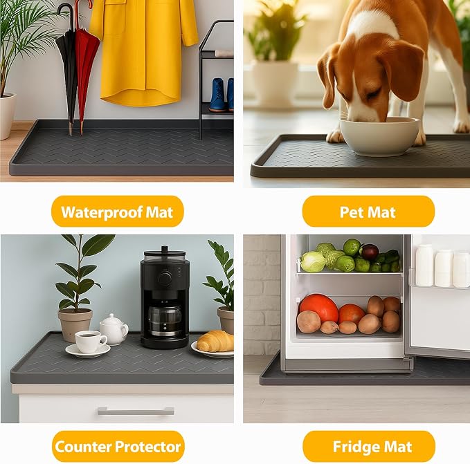 TigeJoy Under Sink Mats for Kitchen Waterproof 37" x 19", Cabinet Liner | Leak-Proof Silicone Mat Sink Protector, Kitchen Essentials Organizer and Storage,Boot or Shoe Tray, Pet Feeding Mat
