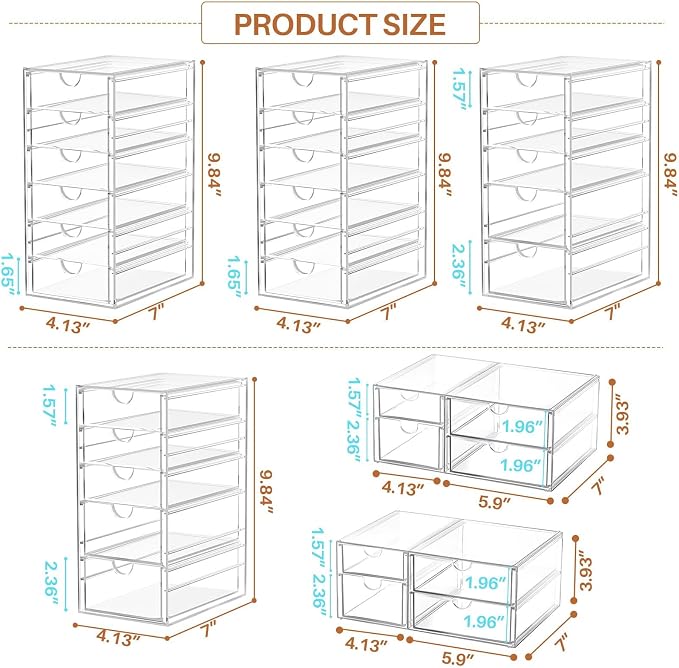 ARSTPEOE 30-Drawer Acrylic Storage & Makeup Organizer for Desk, Bath | Smooth-glide drawers, clear acrylic, stackable , dustproof, wipe-clean, for perler beads, rhinestones, googly eyes, lego bits