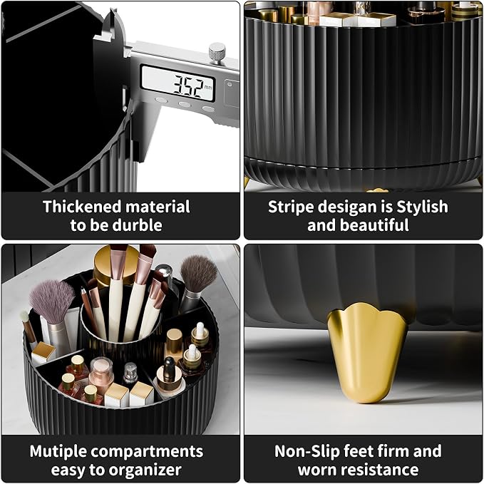 fanado 360° Rotate Makeup Brush Holder Organizer, Makeup Organizers Countertop, Makeup organization and Skincare Storage with Gift Box Packing for Vanity, Desktop, Bathroom (Black)