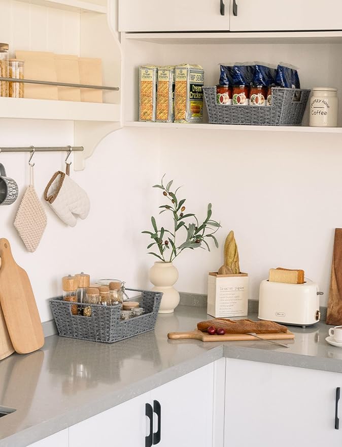 Storageworks Pantry Baskets For Organizing, Woven Baskets, Round Paper Rope