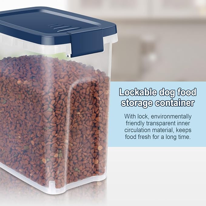 5-7Lbs Dog Cat Storage Container with Airtight Lids, With Locking Lids Plastic Bin PBA-Free for Pet food, Rice, Rice, Oatmeal, Bird Seeds, Flour, Dried Fruits, Easy to Carry and Clean-Cool Blue