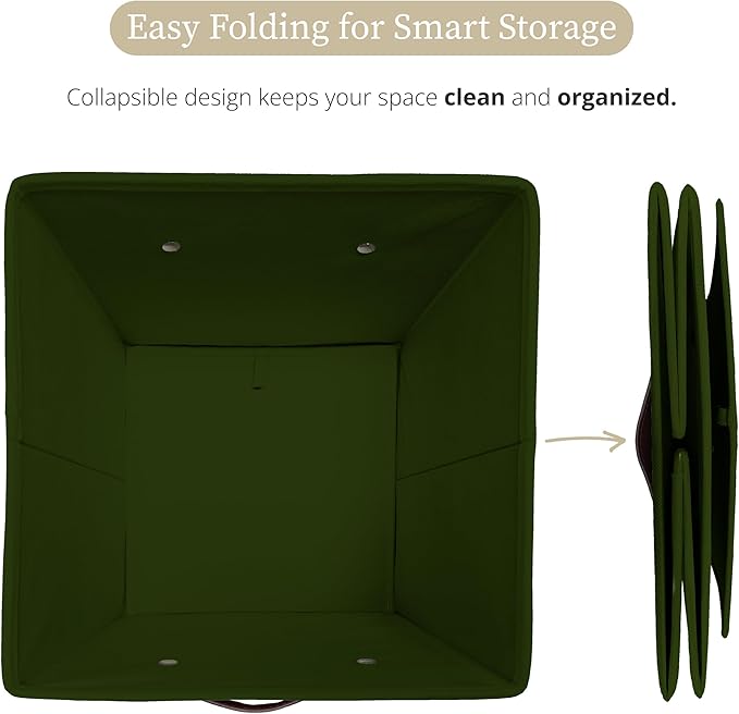DECOMOMO Storage Bins, Cube Storage Bin with Labels | 10.5" x 11" Fabric Storage Cubes for Shelves (6pcs, Olive Green)