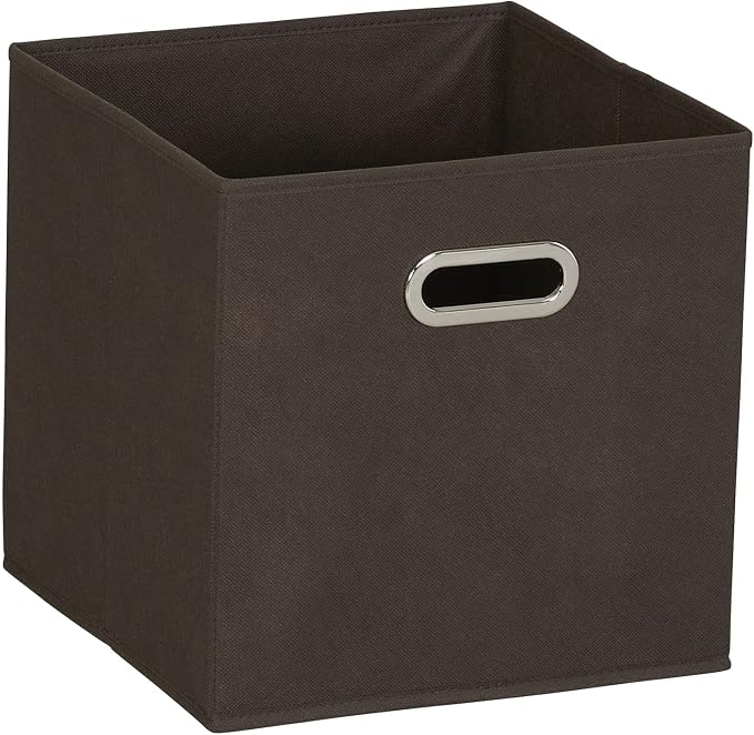 Household Essentials Fabric Storage Bins in Strong Poly‑Woven Fabric with Sturdy Chipboard Sides, and Grommet Front Handle, Brown, Set of 6