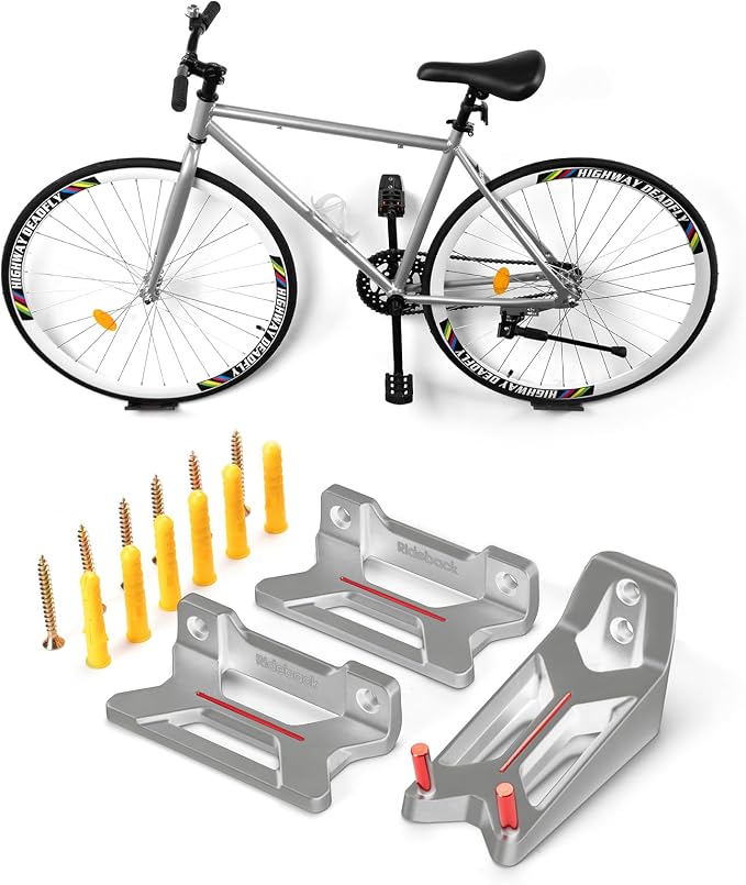 Bike Wall Mount for Garage, Pedal Hook with 2 Wheel Trays