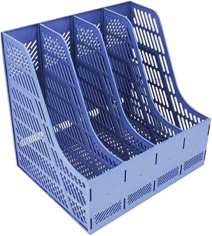 SAYEEC Sturdy Magazine Organizer Folder Desktop 4 Compartment File Holders Plastic Frames File Dividers Document Cabinet Rack Storage Box for Office Home School Blue