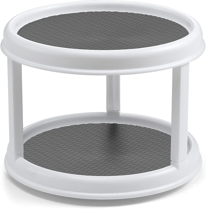 2 Pack, 2 Tier 10" Turntable Lazy Susan Spice Organizer - Rotating Seasoning Rack Spinner for Pantry Cabinet Kitchen Countertop, Table Top Organizing - Multiuse Two Tier Rotating Organization Rack