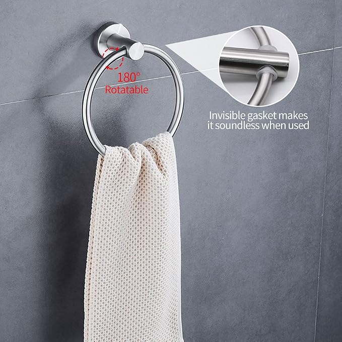 5pcs Bathroom Hardware Set, Brushed Nickel Bathroom Hardware Set, Including 16" Hand Towel Bars, Toilet Paper Holders, Towel Rings, Robe Towel Hooks | Including 16" Hand Towel Bars, Toilet Paper Holders, Towel Rings, Robe Towel Hooks