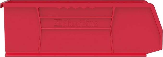 Akro-Mils 30234 AkroBins Plastic Storage Bins, 15"x5"x5", Red, 12-Pack | Space-Saving Stackable Bins for Garage, Pantry, Craft Organization
