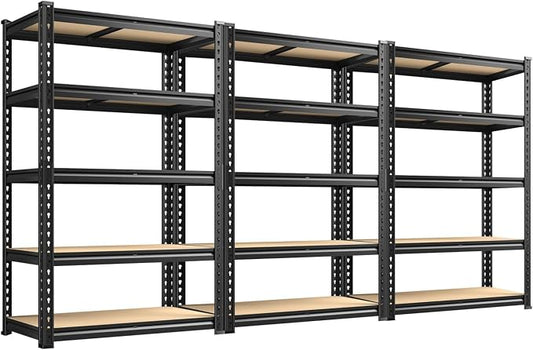 REIBII 2400LBS Storage Shelves 5 Tier Garage Shelving Heavy Duty Adjustable Garage Shelves, Utility Rack Shelf, Shelving Units for Storage Warehouse Pantry Closet, 35.5" W x 11.9" D x 72" H, 3 Pack