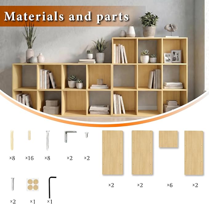 WannabeMyself【Sturdy Build&Easy Assembly】9 Cube Storage Organizer with Anti-Tipping Kits,Reversible Open Back Book Shelf, Bookcase for Living Room,Bedroom,Entrance Hall,Office,35.8×11.4×35.9,Oak Color