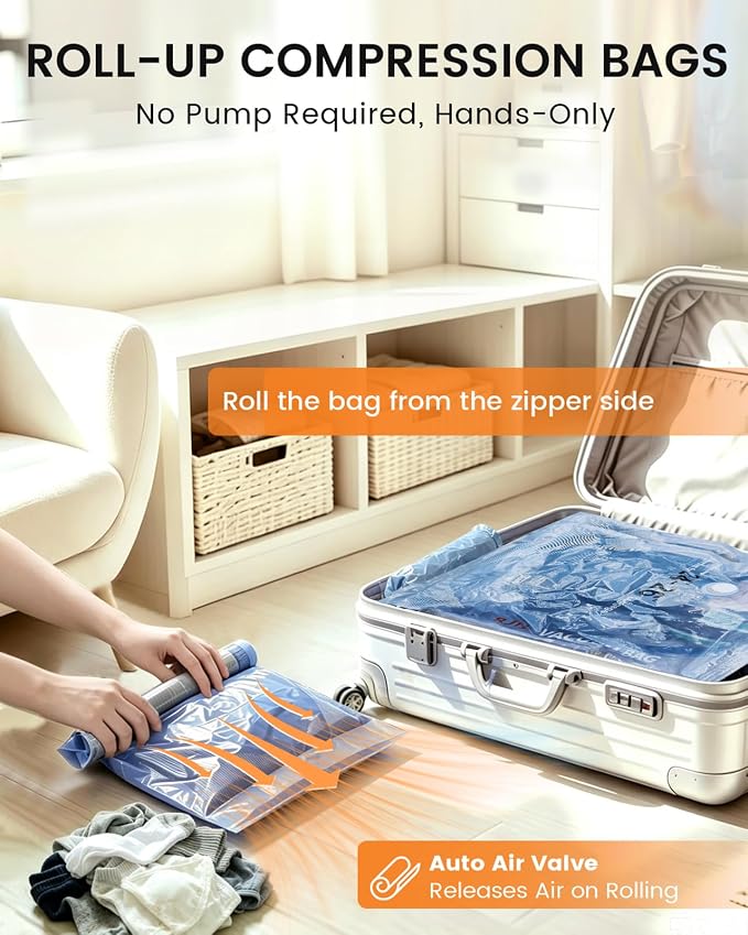 RJN Vacuum Storage Bags with Rechargeable Cordless Air Pump, 14 Combo | Compression Bags for Travel, Space Saver Vacuum Seal Bags for Clothing, Blankets, Comforters, Pillows, Travel Luggage