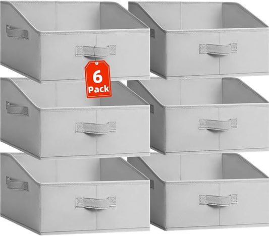 Closet Organizers Bins 6 Pack - Large Closet Shelf Organizer with Handles - Fabric Trapezoid Home Organization and Storage Baskets for Organizing Clothes Toy Blanket Towel Purse Hats